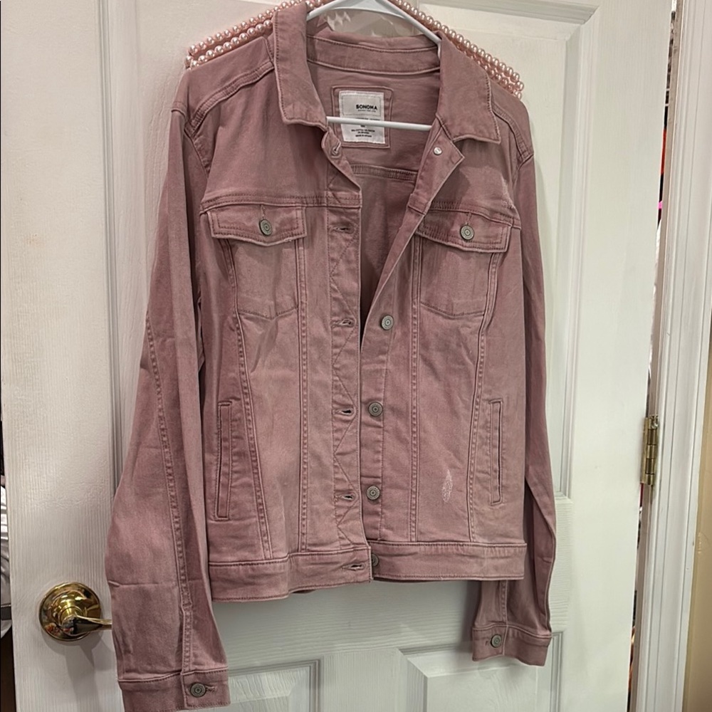 Sonoma distressed mauve color everyday denim jacket
